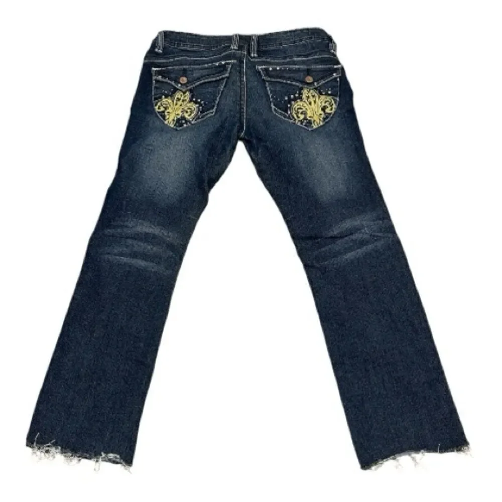 Chinese Laundry  Dark Blue Bootcut Jeans designs raw hem great condition